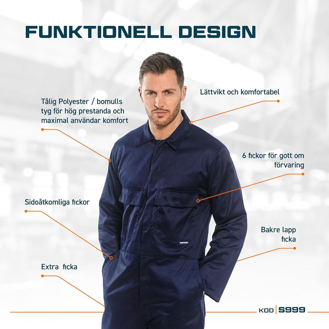 Portwest S999 Herren Euro-Arbeitskleidung Polycotton Overall Arbeitsanzug Royal Blau 3XL, Royal Blau