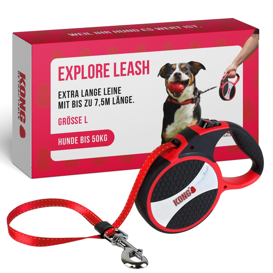 Alcott Kong Explore einziehbare Hundeleine, Grösse L, Rot, 61 cm lang, KNG EXP LG RD Rot/Ausflug, ei