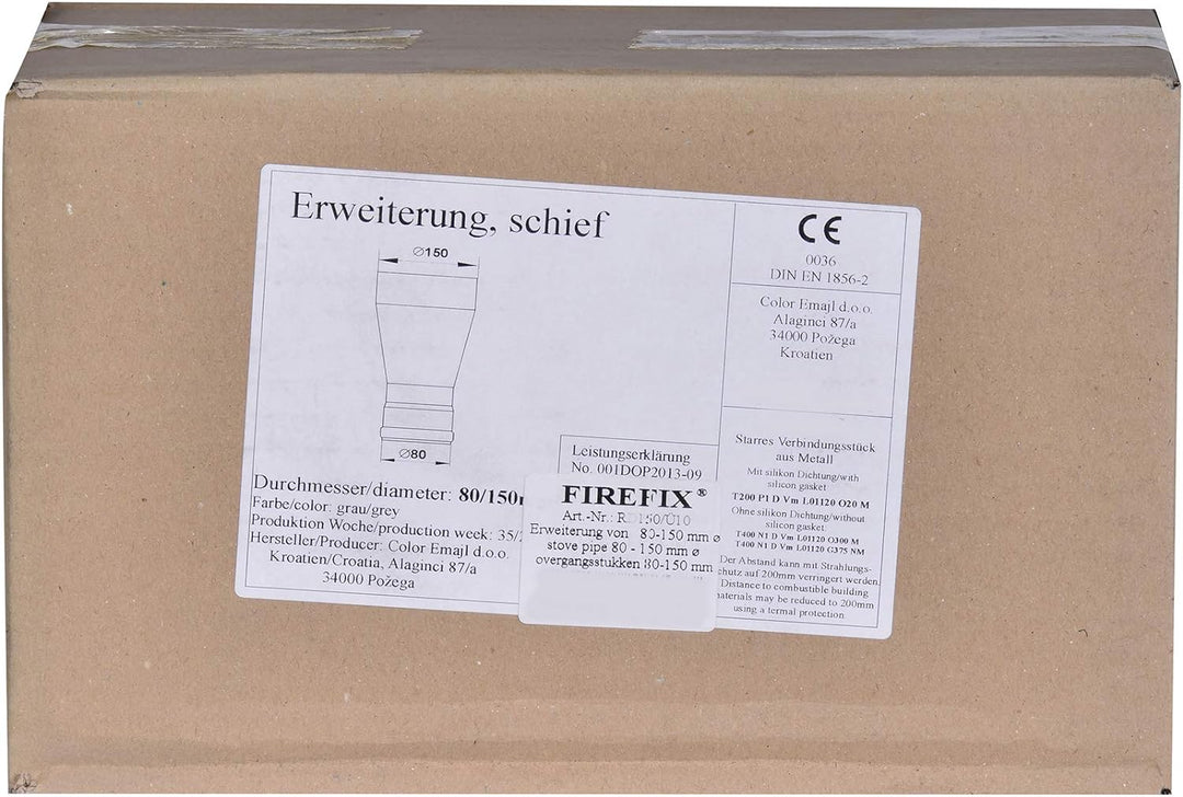 FIREFIX R150/Ü10 Übergangsstück (Erweiterung) für 2 mm Starke Rauchrohre, schwarz lackiert, von 80 m