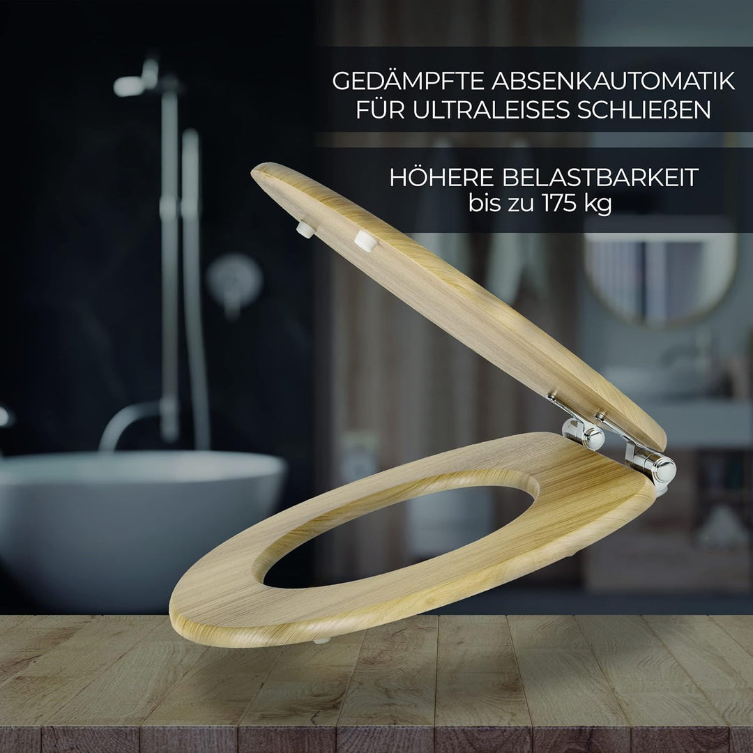 Wachaberga Wc Sitz mit Absenkautomatik Holz (MDF) - bombenfester Halt des Toilettendeckel Holz durch