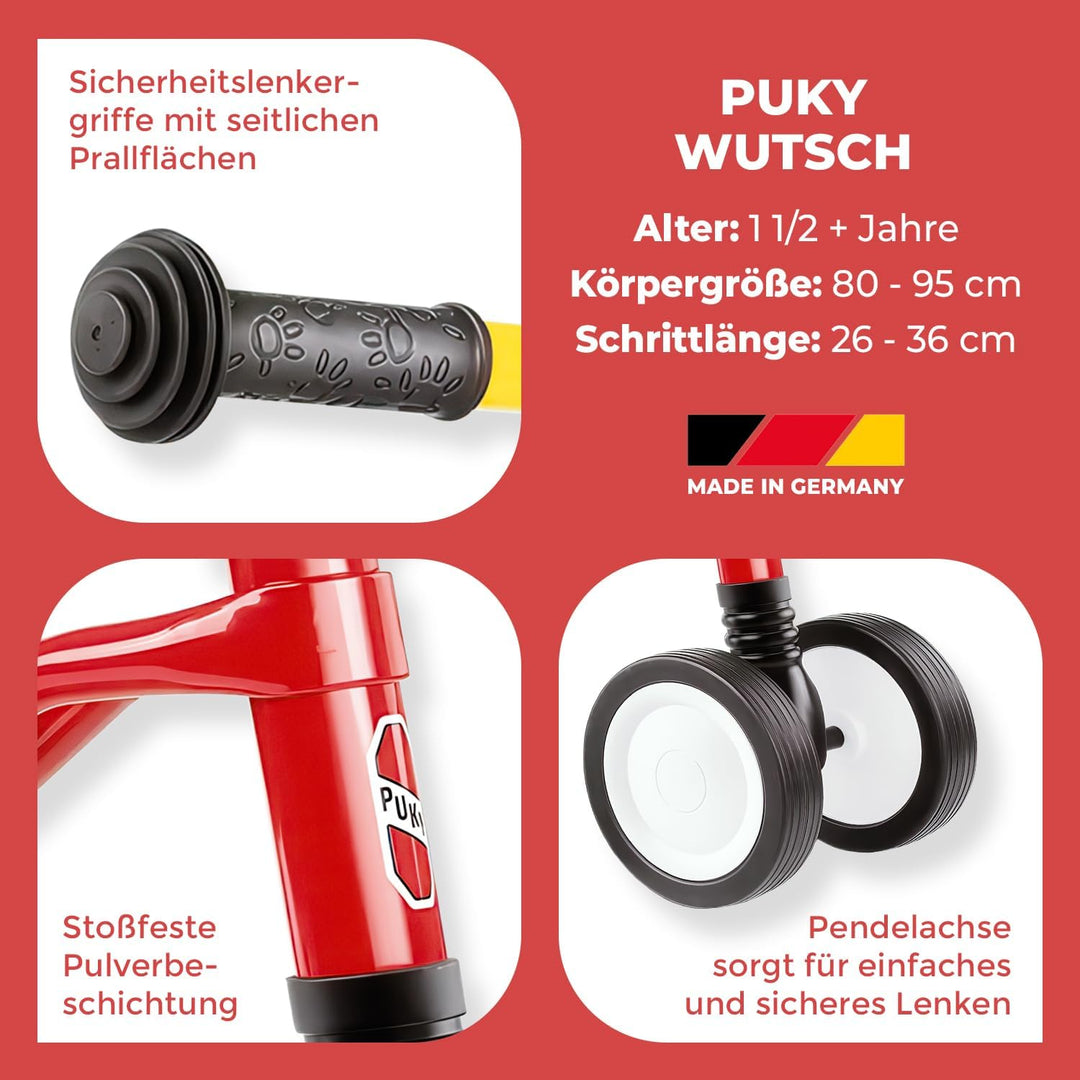 PUKY WUTSCH | Sicheres Rutschfahrzeug | Kinder Laufrad ab 1 Jahr | Mit Pendelachse | Sicherheitslenk