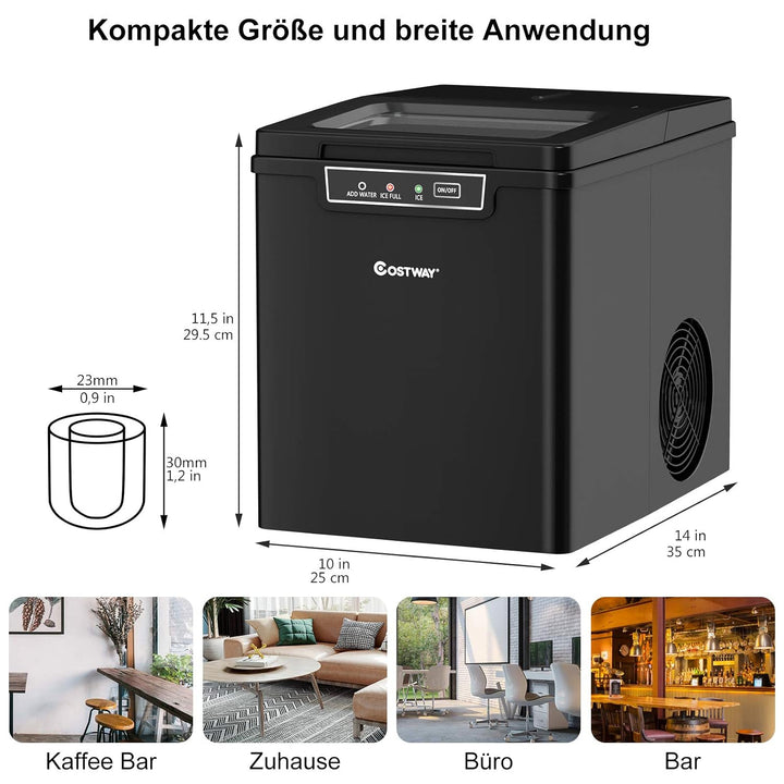 COSTWAY 1,85L Eiswürfelmaschine 12kg/24H, Ice Maker 9 Eiswürfel in 8 min, Eismaschine Eiswürfelberei