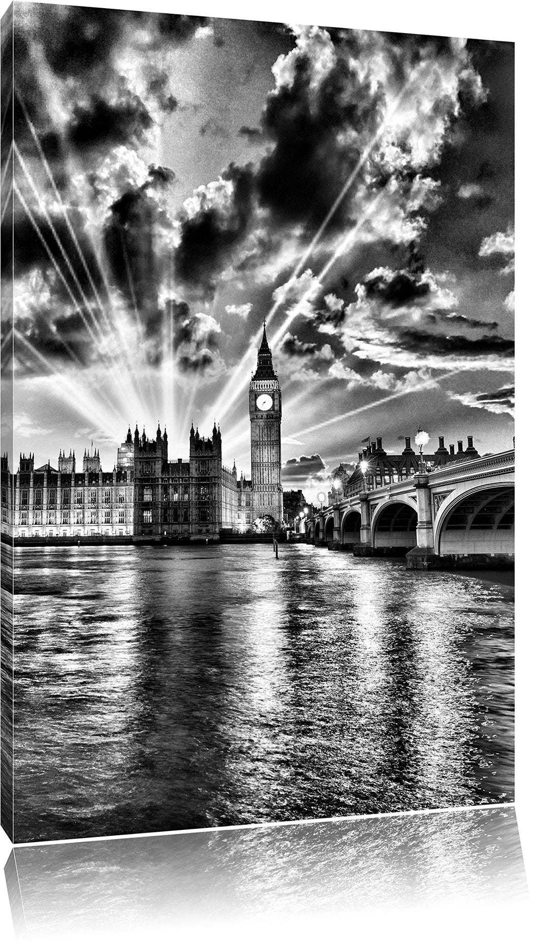 Pixxprint Big Ben am Abend als Leinwandbild/Grösse: 100x70 cm/Wandbild/Kunstdruck/fertig bespannt, 1