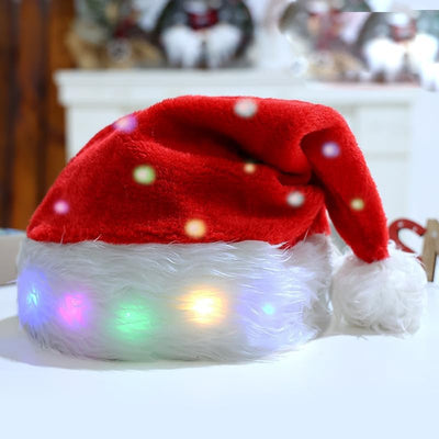 Hifot LED Weihnachtsmütze Erwachsene Nikolausmütze Plüsche Weihnachtsmann Mütze mit Licht Rote Santa