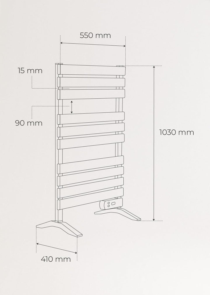 CREATE / WARM Towel 500W / Elektrischer Badheizkörper Schwarz mit Standfüssen und Regal / 103x55x5cm