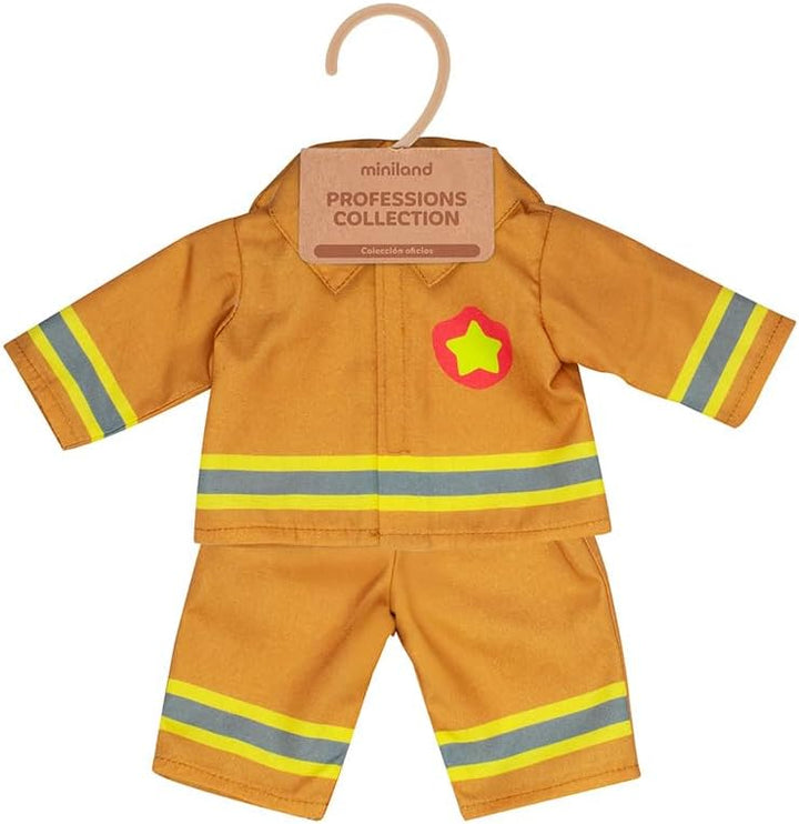 Miniland – Kleidung für 38 cm Puppe, Feuerwehr-Kostüm für Rollenspiele und Berufsbildung Feuerwehrma