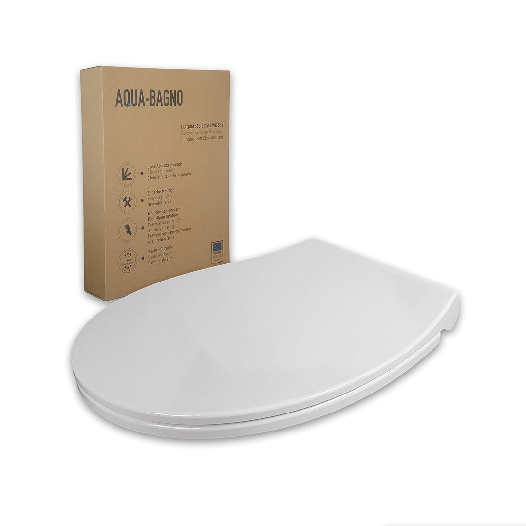 Aqua Bagno | Flacher Toilettendeckel &amp; WC-Sitz mit Absenkautomatik, abnehmbarer Klodeckel O-Form, Un