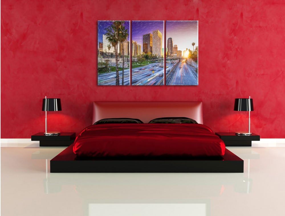 Pixxprint Strassenverkehr in Los Angeles als Leinwandbild/Grösse: 3 Teilig (120x80) cm/Wandbild/Kuns