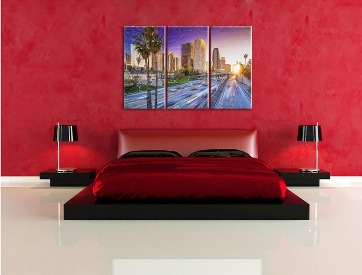 Pixxprint Strassenverkehr in Los Angeles als Leinwandbild/Grösse: 3 Teilig (120x80) cm/Wandbild/Kuns