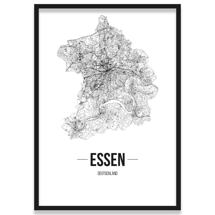 JUNIWORDS Stadtposter, Essen, Wähle eine Grösse, 30 x 40 cm, Poster mit Rahmen, Schrift B, Weiss 30
