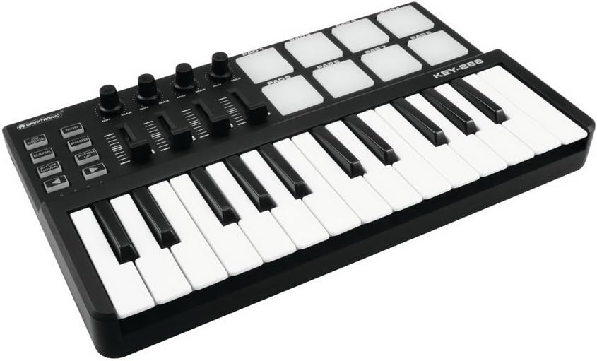 Omnitronic KEY-288 MIDI-Controller | USB-MIDI-Controller mit 25 Tasten, 8 Pads, je 4 Regler und Fade