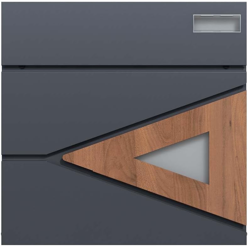 SCHARTEC Briefkasten SPB-8 anthrazit mit Holz Design und Zeitungsfach modern & gross Wandbriefkasten