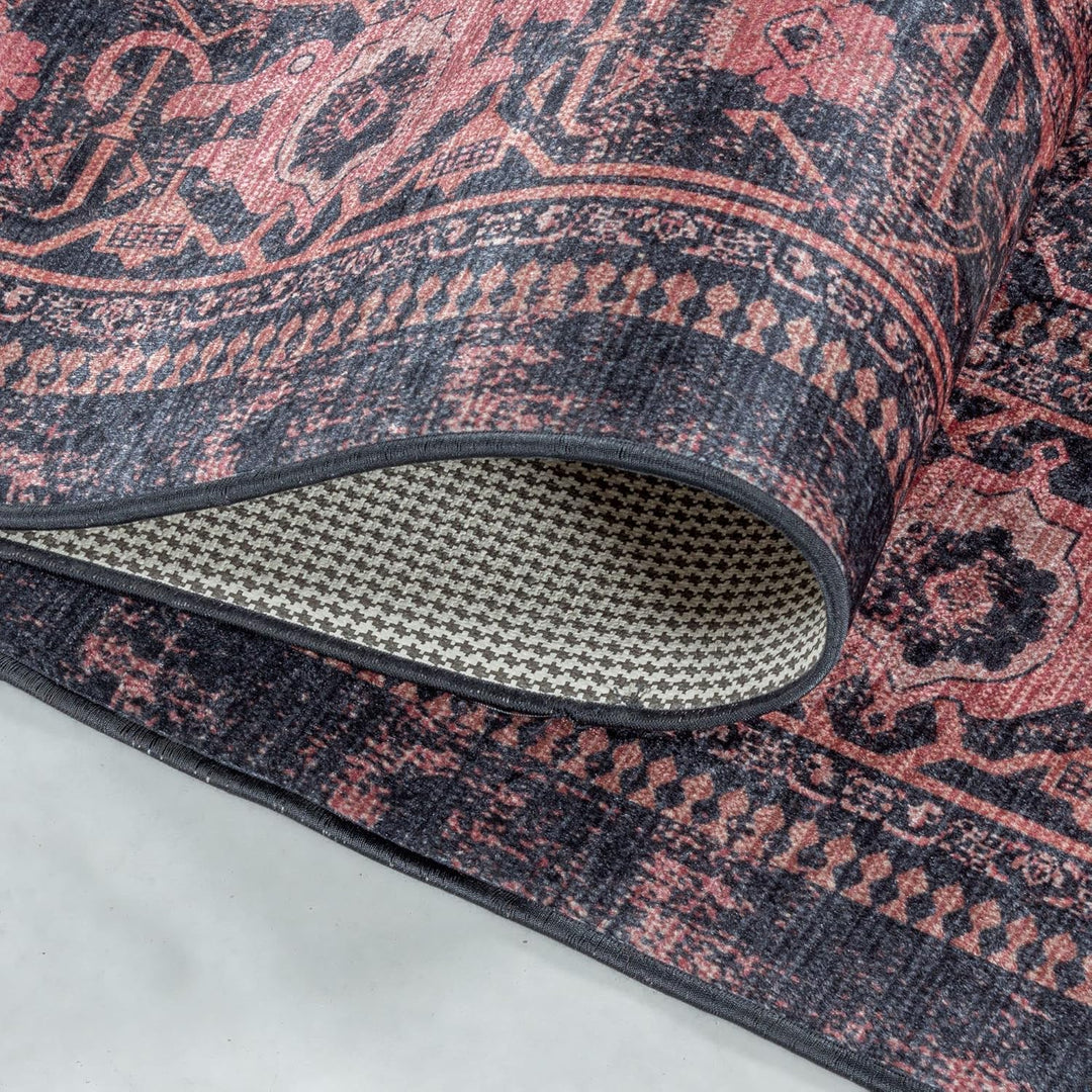 Waschbarer Teppich, Didigitaldruck Orientteppiche, Rechteckig, Rot - Schwarz Farbe, Flachgewebe, Fus