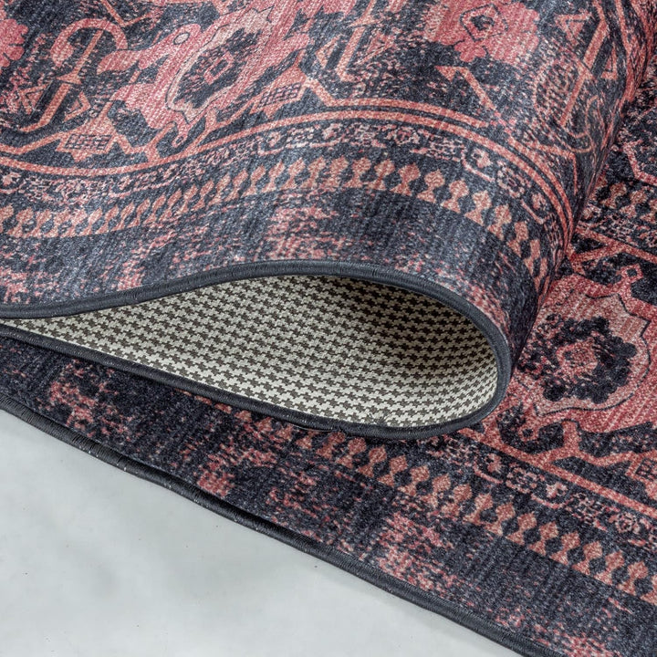 Waschbarer Teppich, Didigitaldruck Orientteppiche, Rechteckig, Rot - Schwarz Farbe, Flachgewebe, Fus