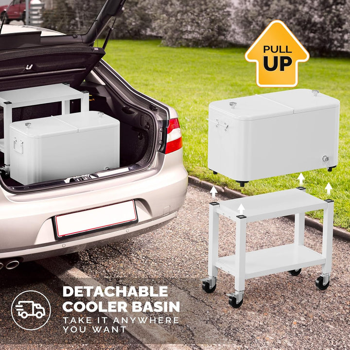 Bonnlo 57L Servierwagen mit Rollen, Beistellwagen, Patio-Kühlwagen, Kühlbox, Getränkekühler mit Flas