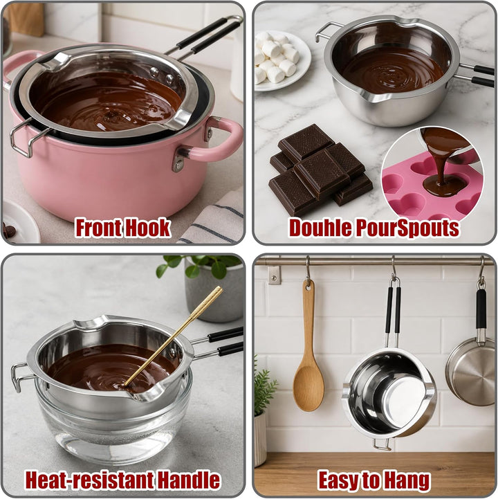 JEMESI Schokobrunnen -1200ml Chokoladen Schmelztiegel Edelstahl 304 - Wasserbad Schmelzschale,für Sc