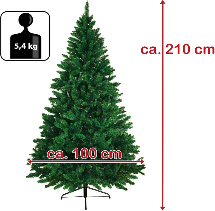 BB Sport Christbaum Weihnachtsbaum 210 cm Mittelgrün PVC Tannenbaum Künstlich Standfuss Klappsystem,