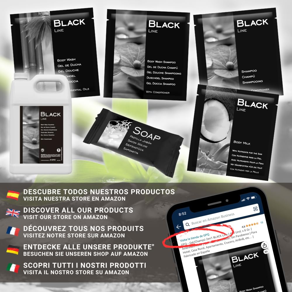 GPQ - Shampoo der BLACK Linie | 400 Einheiten x 8 Gr | Ausstattung Hotel | Mit Conditioner, ohne Par
