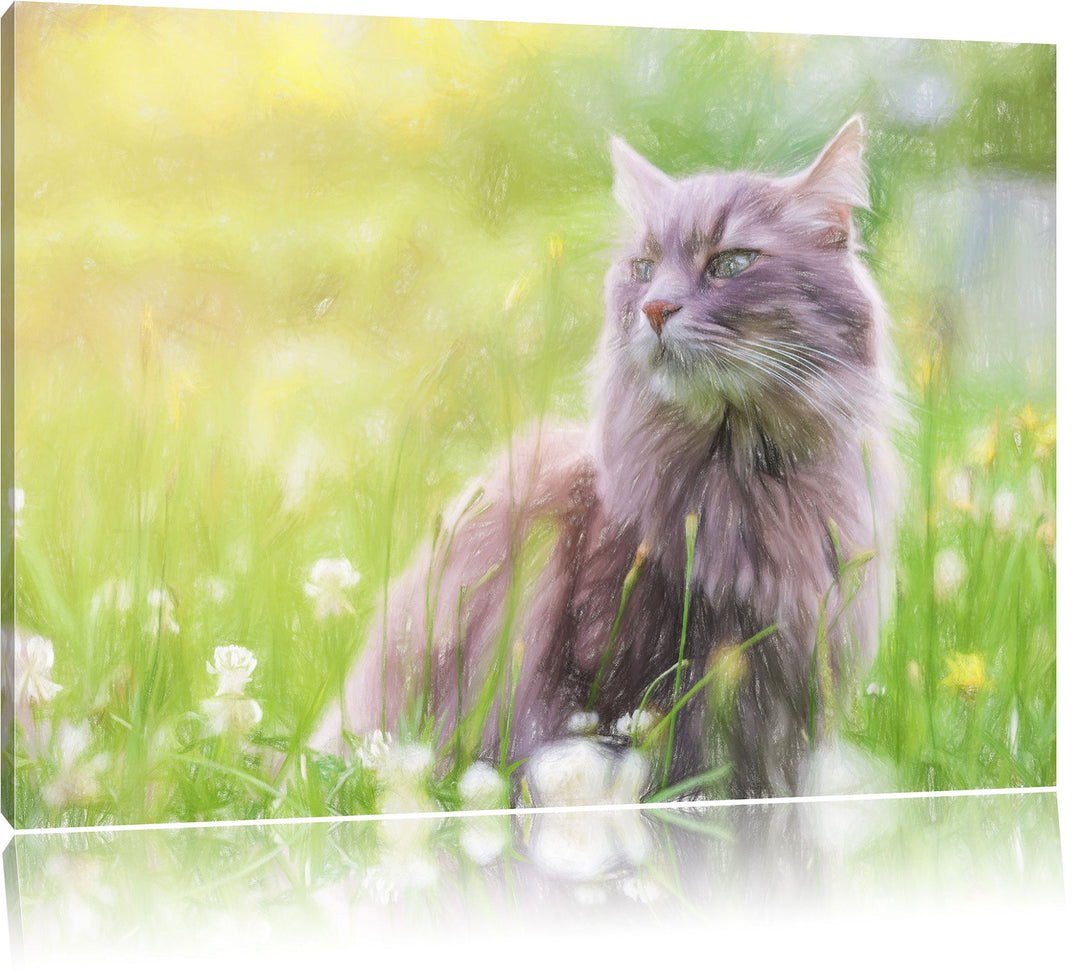 Pixxprint Katze in der Wildnis / 100x70cm Leinwandbild bespannt auf Holzrahmen/Wandbild Kunstdruck D