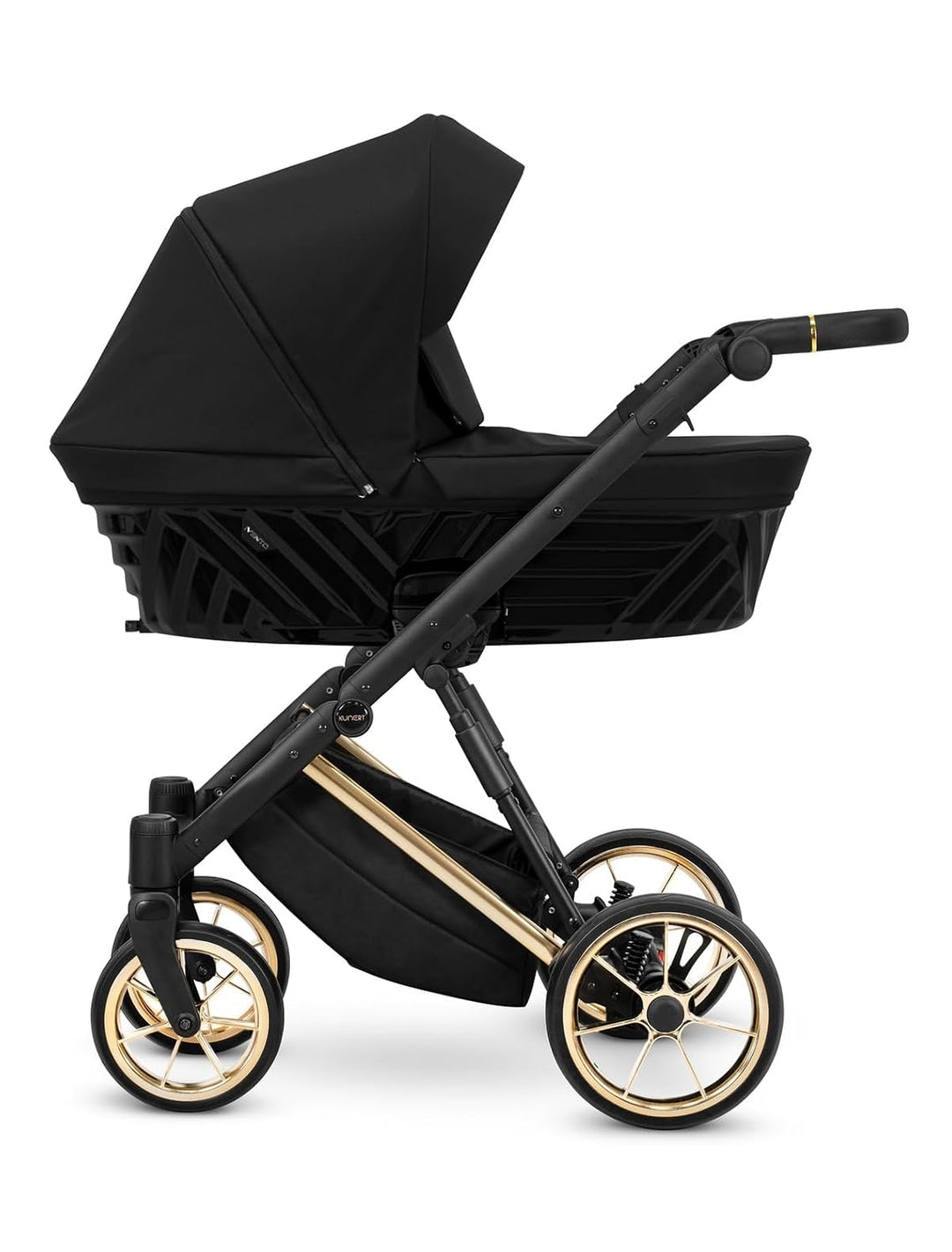 Kunert Ivento Premium 2in1 Kinderwagen mit Goldrahmen, Aluminiumrahmen, Bunt (Schwarz), Schwarz
