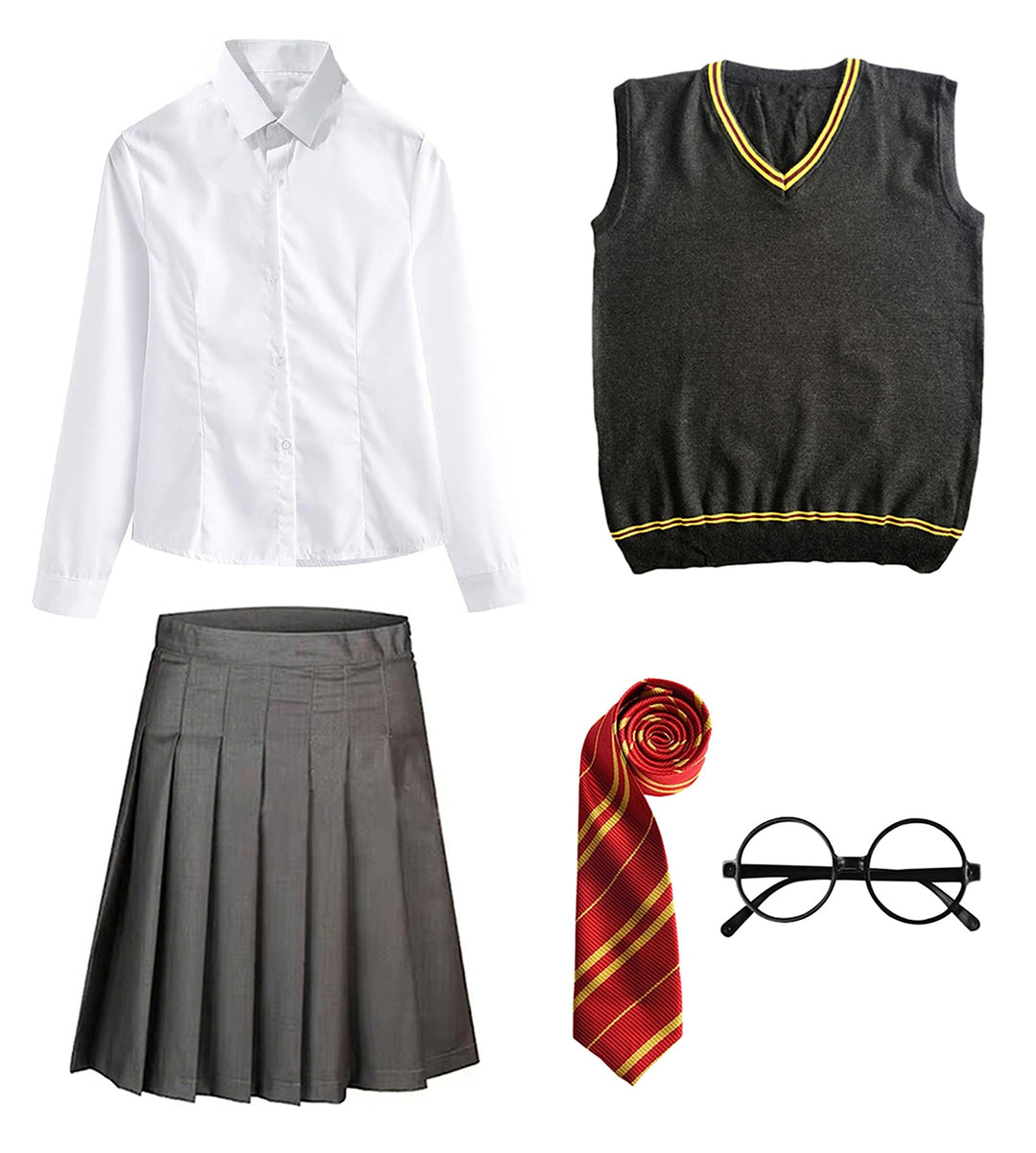 FStory&Winyee Zauberer Set Bluse Rock Weste Krawatte Brille Kostüm Zubehör für Kinder Erwachsene Zub