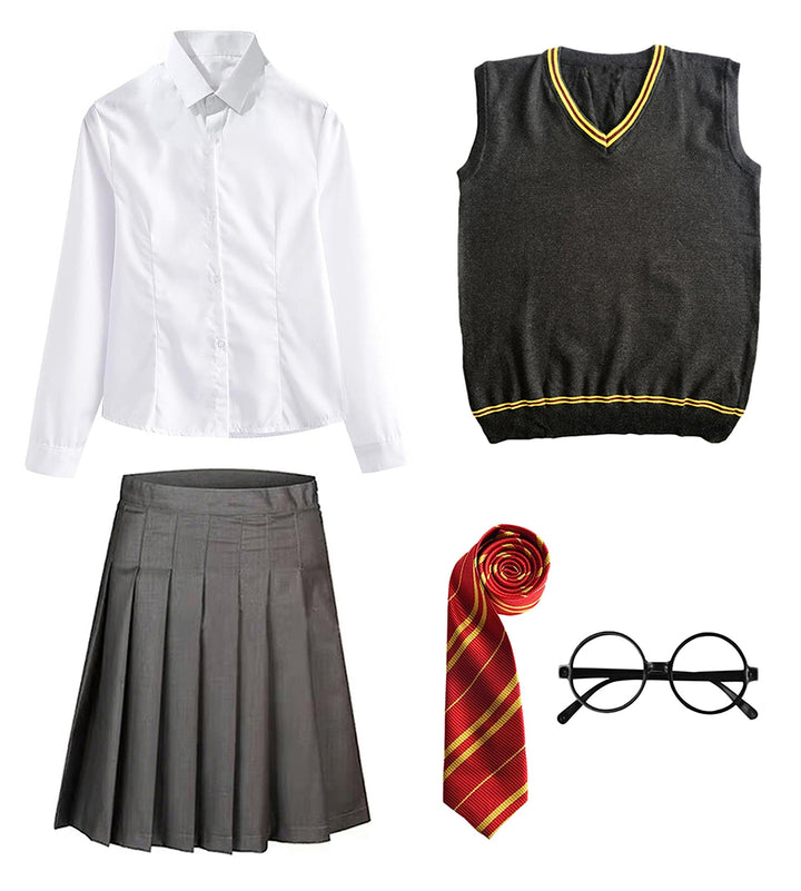 FStory&Winyee Zauberer Set Bluse Rock Weste Krawatte Brille Kostüm Zubehör für Kinder Erwachsene Zub