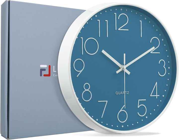 Lafocuse 3D Ziffern Lautlos Wanduhr Cerulean Blau, 30cm Modern Leicht Ablesbar Küchenuhr, Ohne Tickg