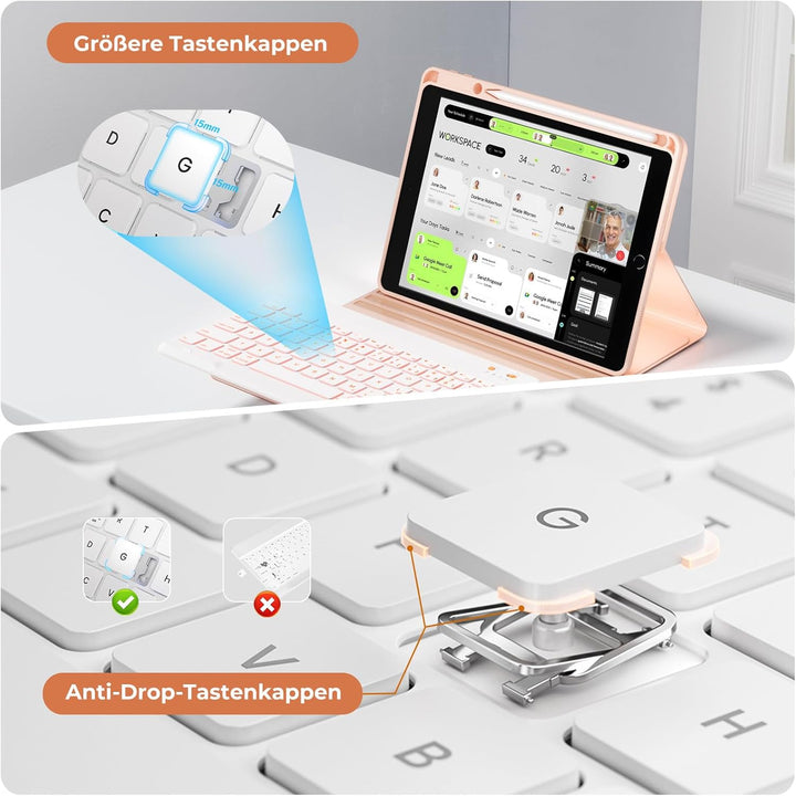 OYEEICE Hülle mit Tastatur für iPad 9/8 /7 Generation 10,2 Zoll, Vergrösserte Anti-Falloff Tastenkap