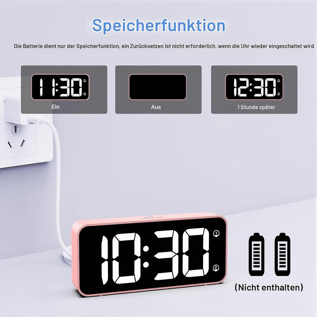 LATEC Wecker Digital, LED Digitaler Wecker mit 2 Alarme Snooze, Digital Uhr mit USB-Ladeanschluss, 0