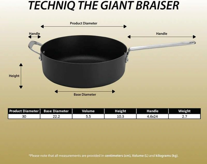 SCANPAN TechnIQ Riesiger Schmortopf 30 cm, 5,5 l | Schmorpfanne Induction | Multifunktionale Servier