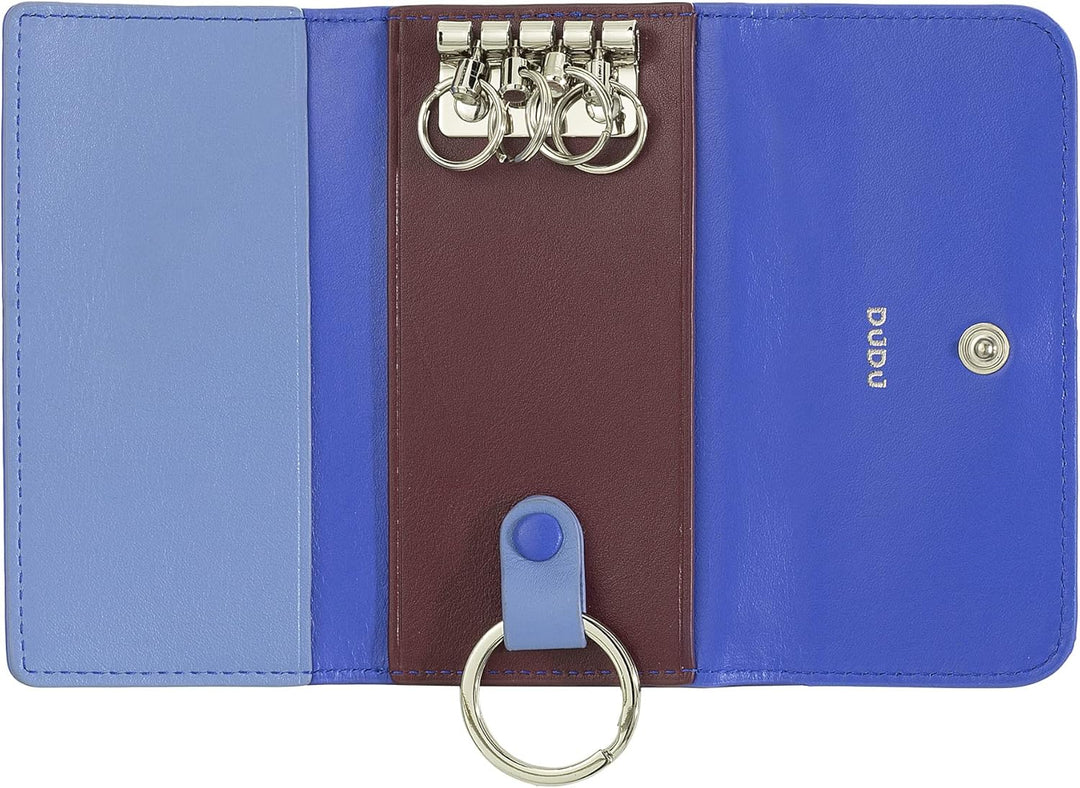 DUDU Schlüsseletui aus farbigem Leder, mit 5 Schlüsselringen, minimalistisches Design, mit Knopfvers