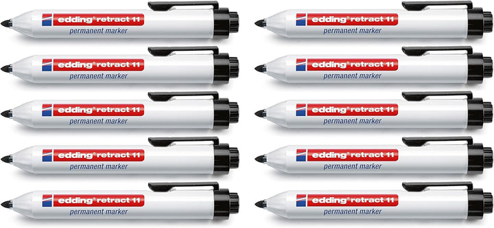 Permanentmarker edding retract 11, nachfüllbar, Rundspitze, schwarz, 10 Stück, 10