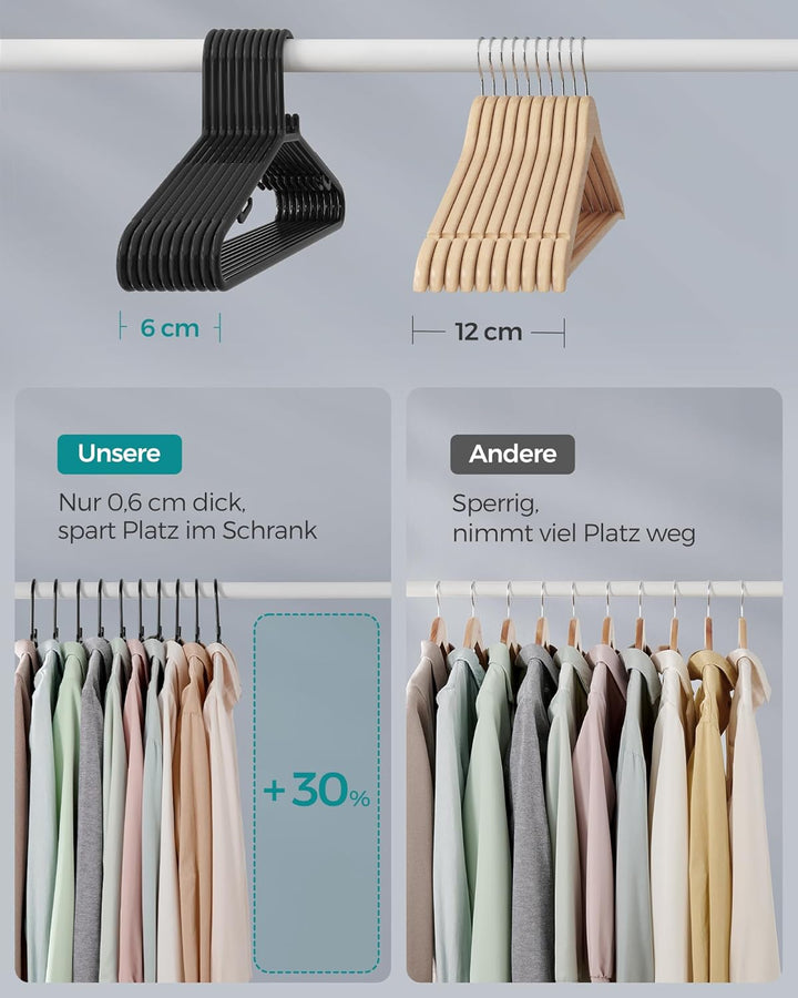 SONGMICS Kleiderbügel Kunststoff, 100er Set, Bügel platzsparend, leichtgewichtig, für Hosen, Jacken,