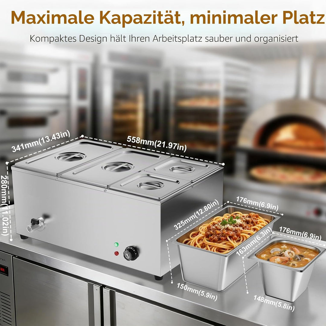 TAIMIKO Elektrisches Badezimmer, Edelstahl, 220 V, professionelle Speisew?rmer, Bain Marie mit 6 F?C