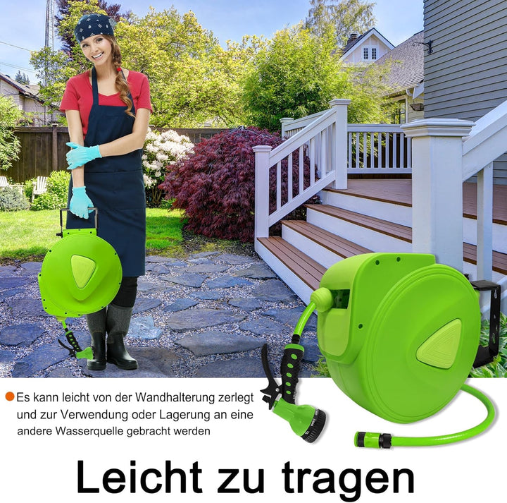 UISEBRT Schlauchtrommel Wasser Automatik 20m - Wandschlauchhalter Gartenschlauch für Garten, Garage,
