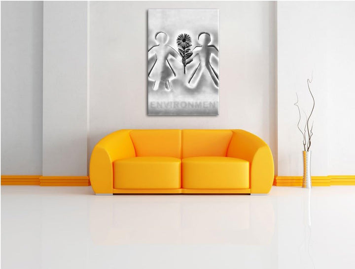 Pixxprint Pärchen mit Blume / 100x70cm Leinwandbild bespannt auf Holzrahmen/Wandbild Kunstdruck Deko