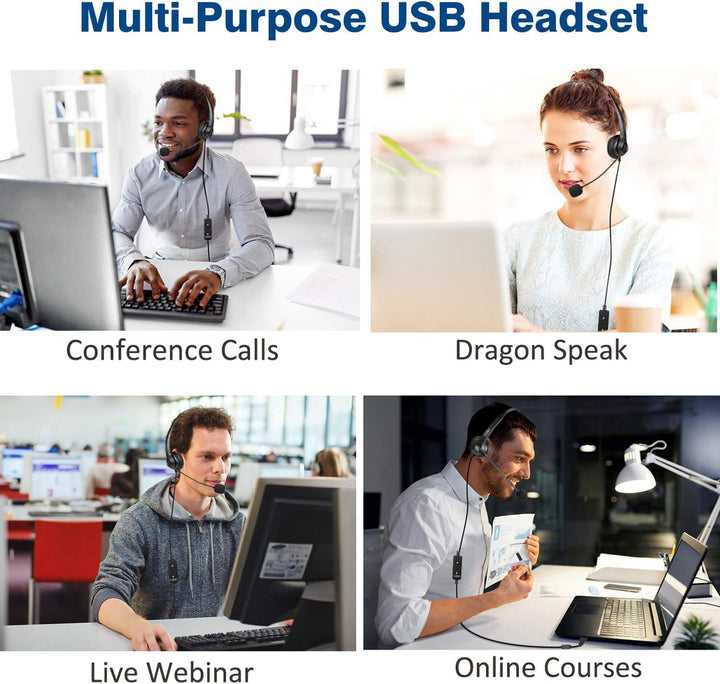 PC Headset USB mit Mikrofon Noise Cancelling & Lautstärkeregler, PC Kopfhörer für Laptop Skype UC Ly