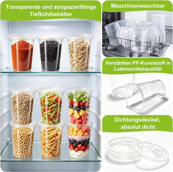 Kunststoffbehälter mit Deckel 24Stk Aufbewahrungsbecher für Lebensmittel 32Oz BPA-Frei Wiederverwend