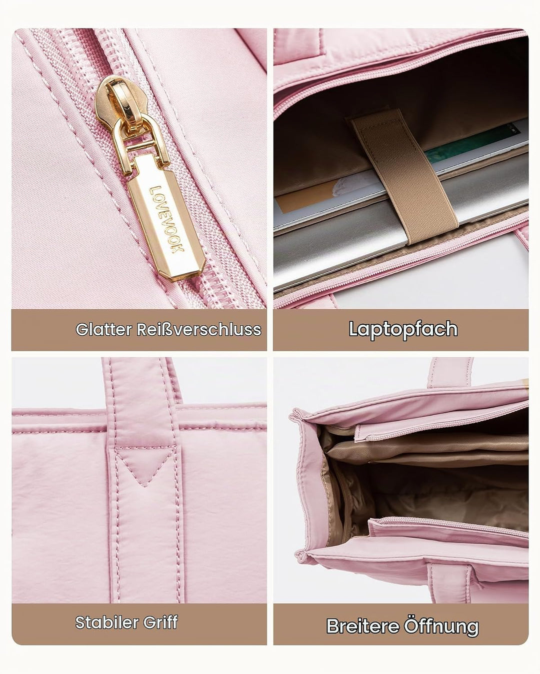 LOVEVOOK Handtasche Damen Gross, Puffer Laptoptasche 15,6 Zoll Shopper Tasche Arbeitstasche Aktentas