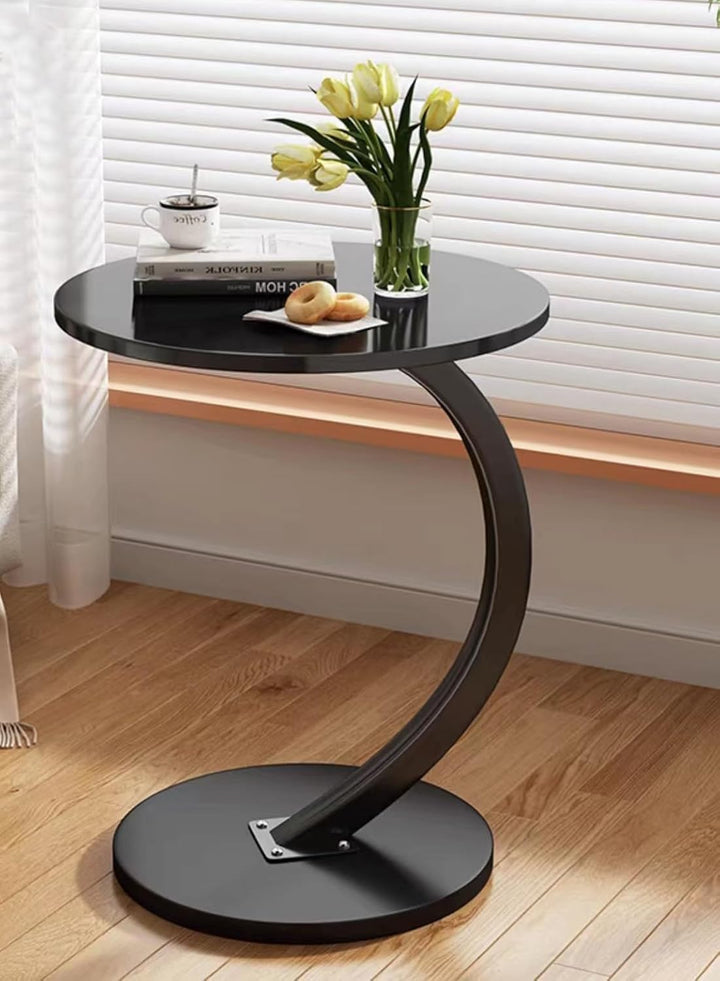 johgee Beistelltisch Holz Schwarz, Couchtisch Holz, C-förmige Stütze, Tischplatte Durchmesser 40cm,