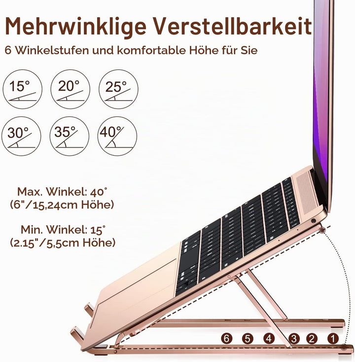 ivoler Laptop Ständer, 6-Stufe Höhenverstellbar Laptop Stand, Faltbarer Aluminium-Riser, Tragbar Bel