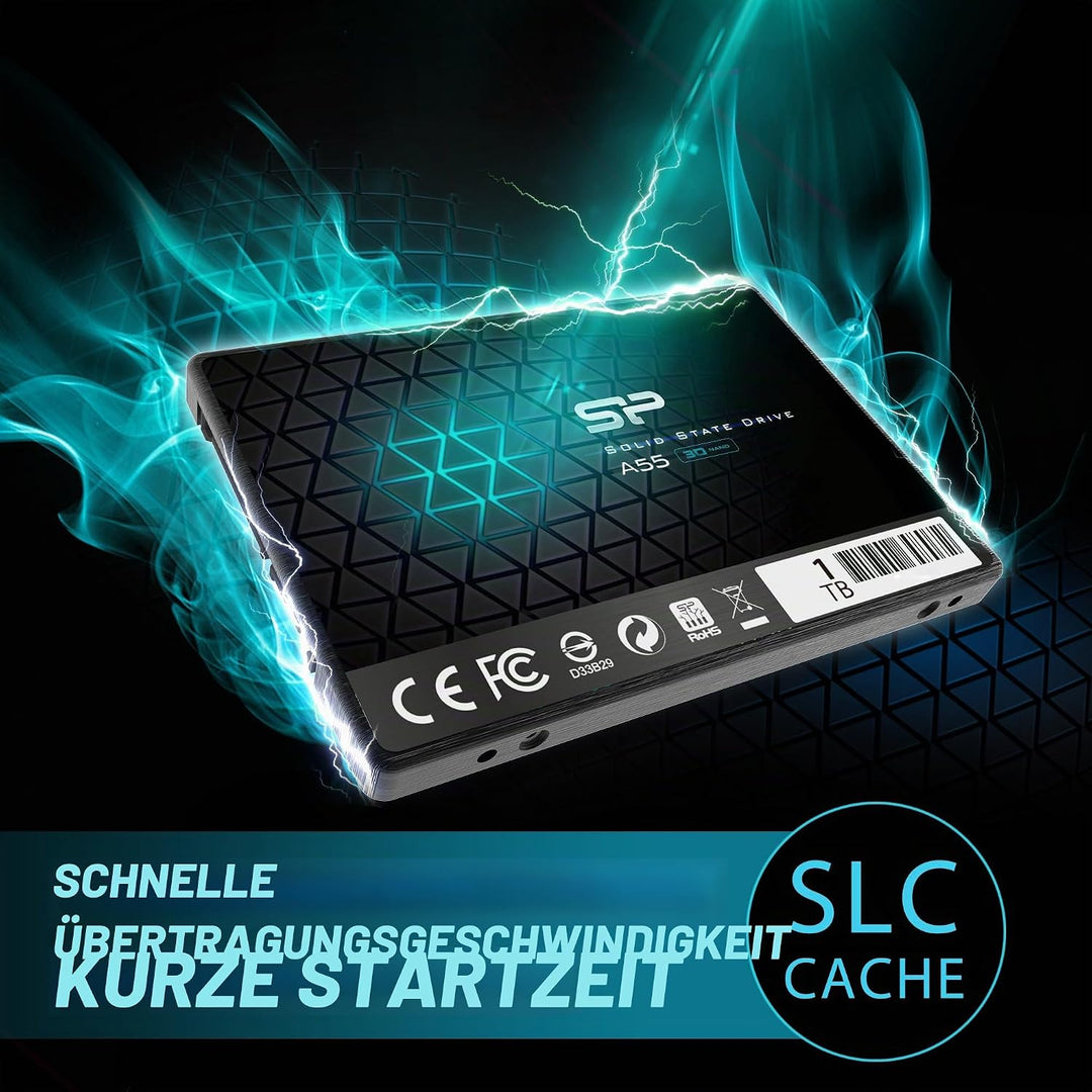 Silicon Power SSD 1TB 3D NAND A55 SLC Cache Performance Boost 2,5 Zoll SATA III 7mm (0,28") Interne