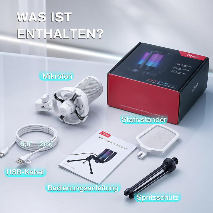 FIFINE Gaming Mikrofon PC, Typ A/C USB Microphone für PS4 PS5 Mac, mit Mikrofon Ständer, Stummschalt