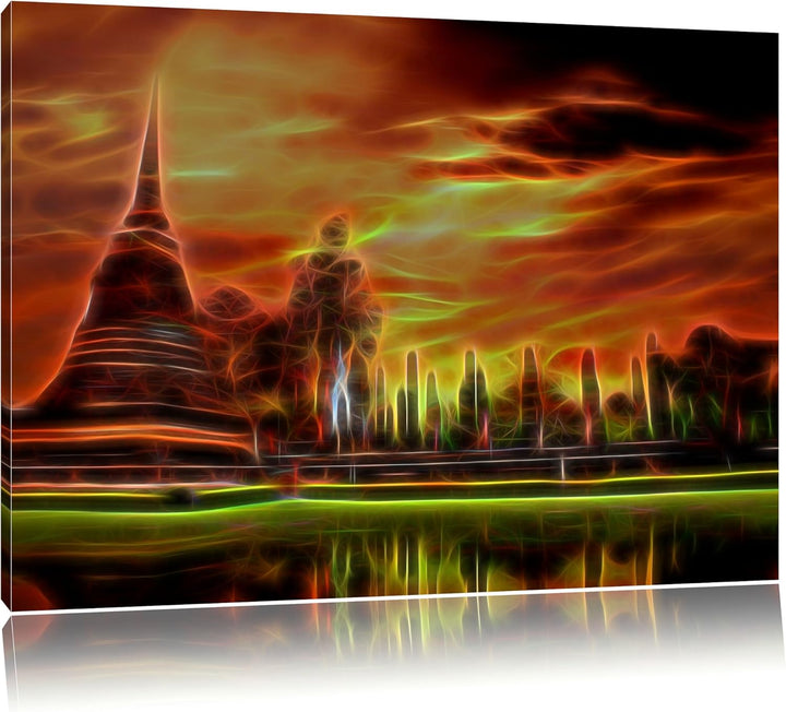 beeindruckender Buddha Tempel Format: 120x80 auf Leinwand, XXL riesige Bilder fertig gerahmt mit Kei
