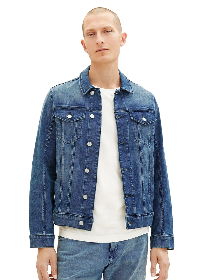 TOM TAILOR Herren Stretch Jeansjacke mit aufgesetzten Brusttaschen M 10119 - Used Mid Stone Blue Den
