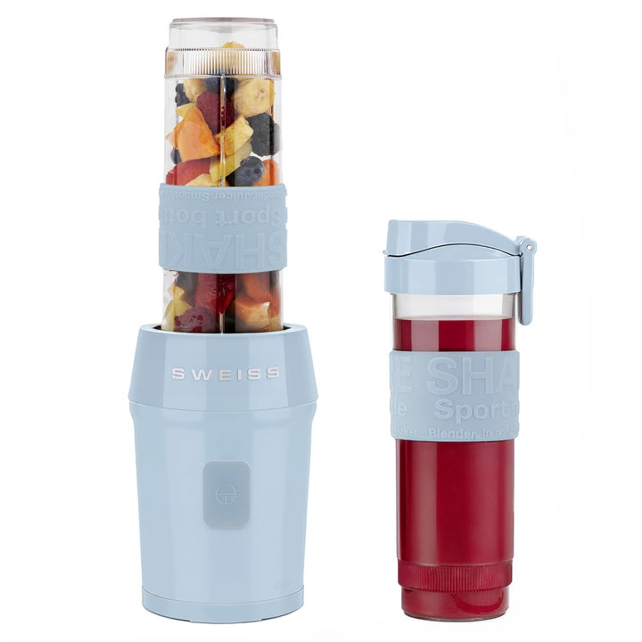 SWEISS Mini-Blender, tragbarer Mixer, Smoothie MOOV6, 2 Trinkflaschen à 570 ml mit Reisedeckeln, 4 E