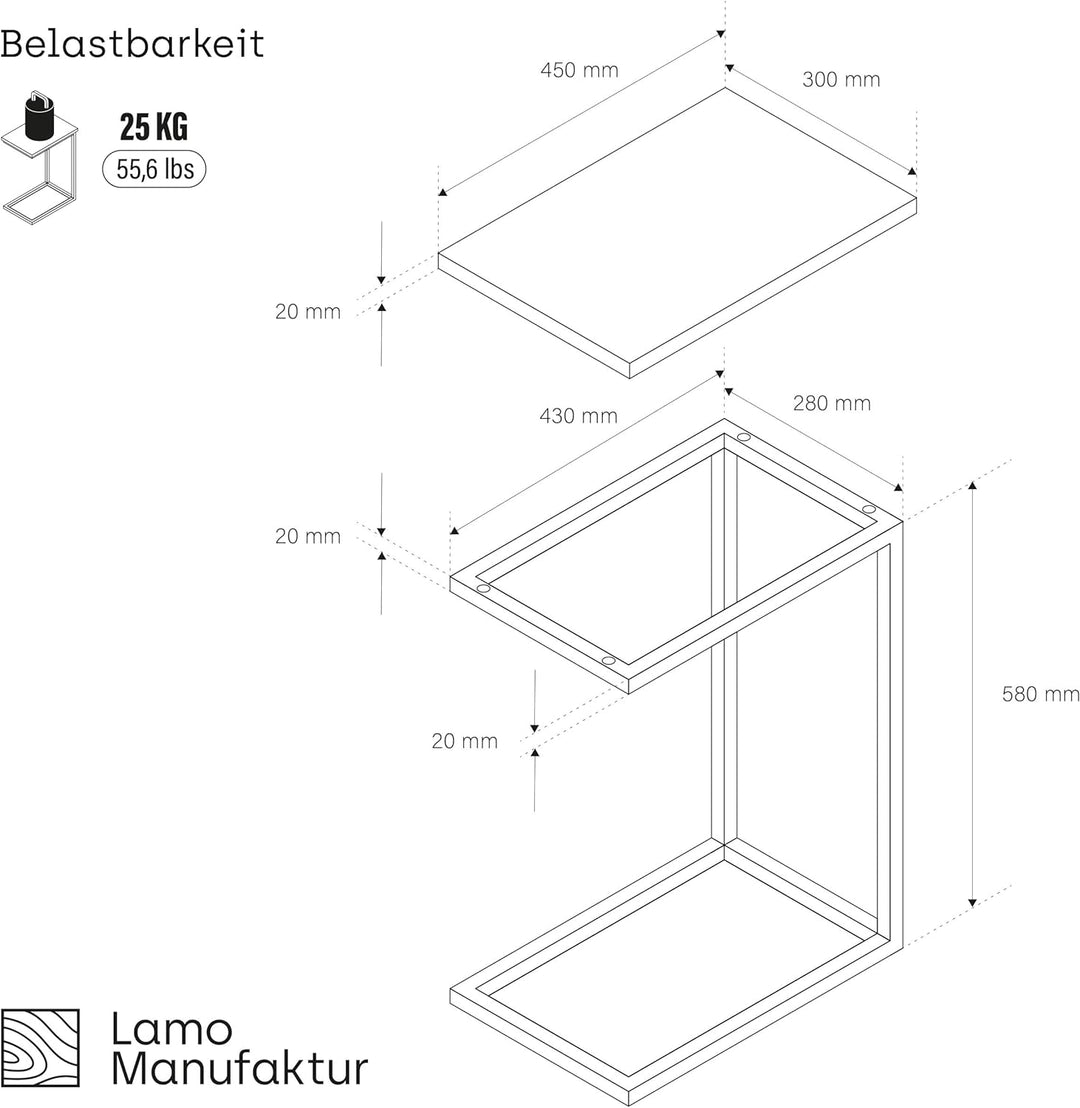 LAMO Manufaktur Beistelltisch | Laptoptisch | Sofatisch | mobiler Kaffeetisch | Nachttisch | 45x30x6