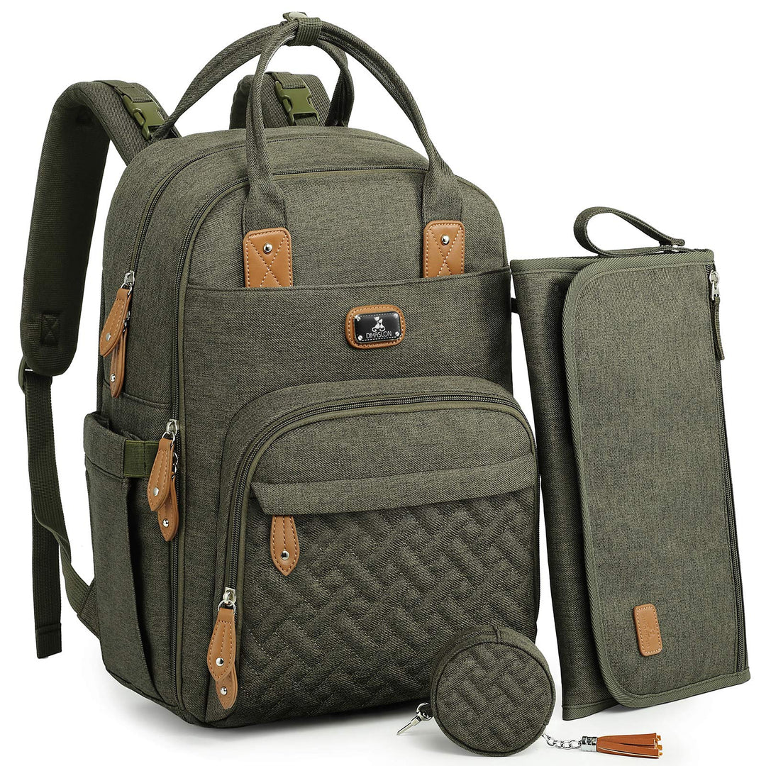 Wickeltasche Rucksack - Dikaslon Grosser Wickelrucksack mit Multifunktions-Babytaschen, Armeegrün