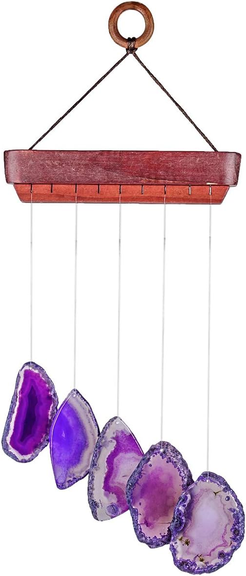 KYEYGWO Lila Achat Scheiben Geode Windspiel Sun Catcher KristallsteinGlockenspiel Artwork für Hausga