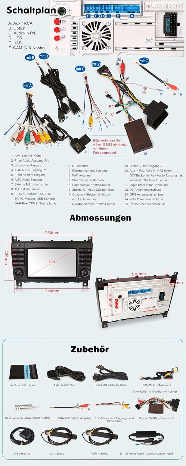 Erisin Android 11 Autoradio Mit GPS Navi für Mercedes Benz C-Klasse W203 CLC Klasse W203 C180 CLK Kl